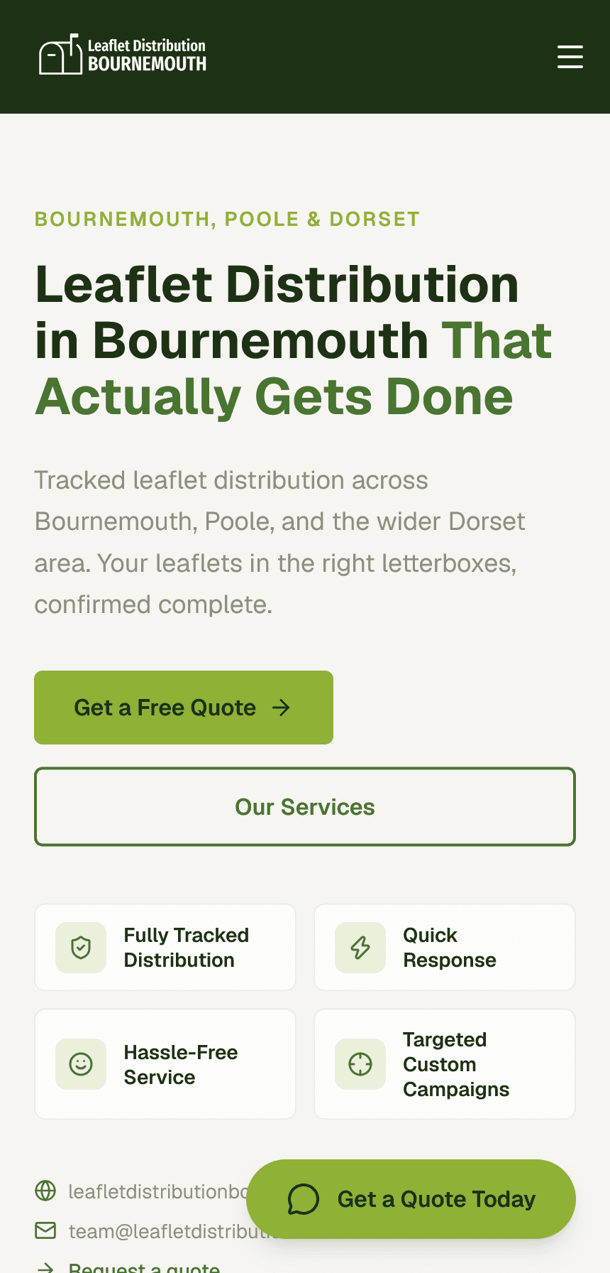 leafletdistributionbournemouth.co.uk mobile view